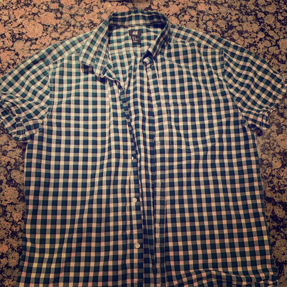H&M green checkered button down